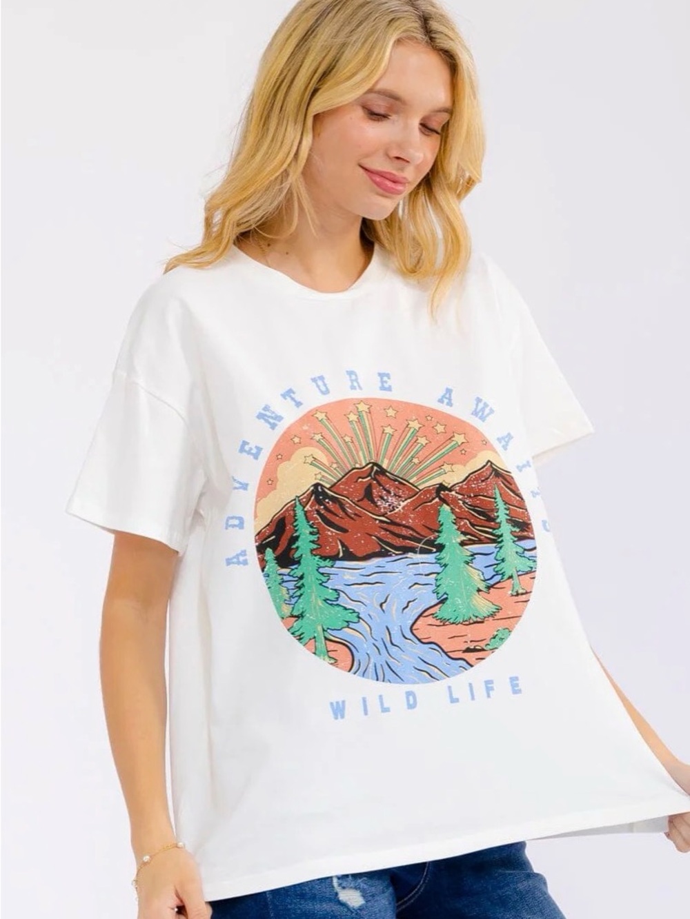 🌠🏞NWT Polagram "Adventure Awaits🌠🏞Wild Life Boxy Graphic T-Shirt" White🤍 XL